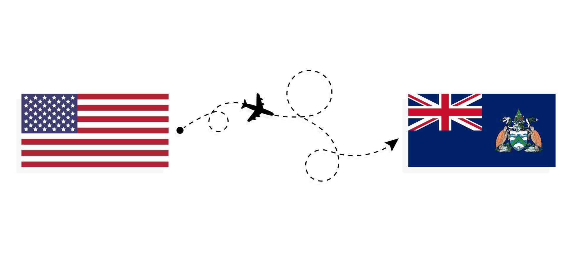 Flight and travel from USA to Ascension Island by passenger airplane Travel concept vector
