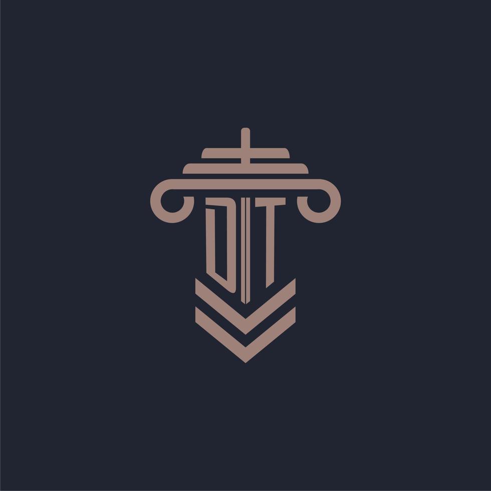 DT initial monogram logo with pillar design for law firm vector image