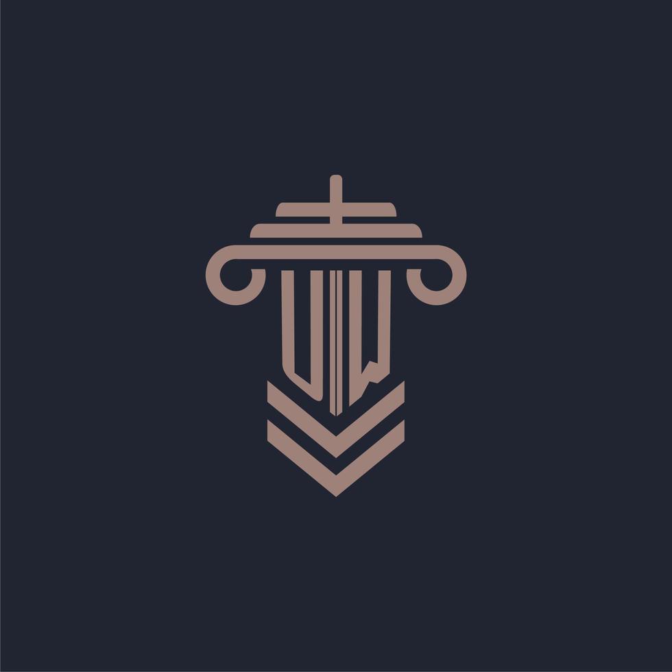 UW initial monogram logo with pillar design for law firm vector image