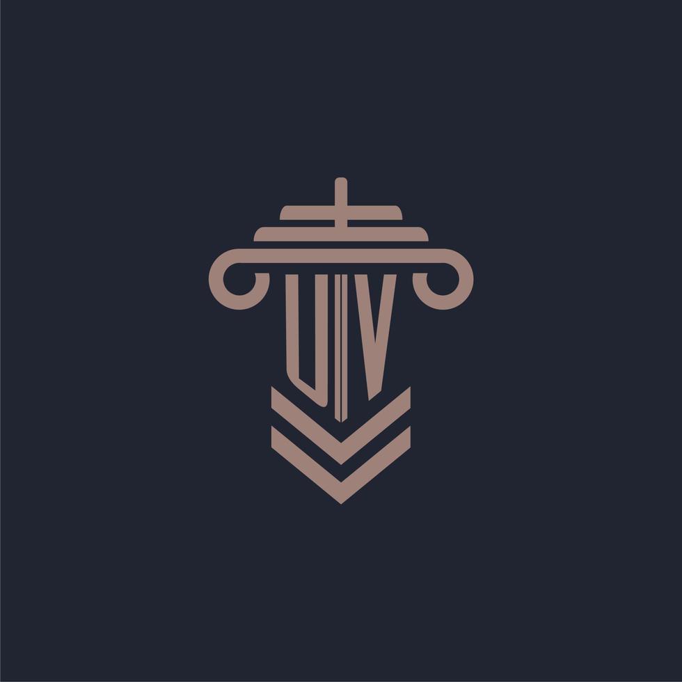 UV initial monogram logo with pillar design for law firm vector image