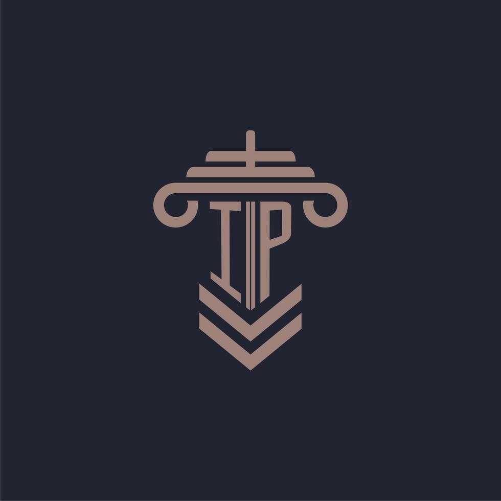 IP initial monogram logo with pillar design for law firm vector image