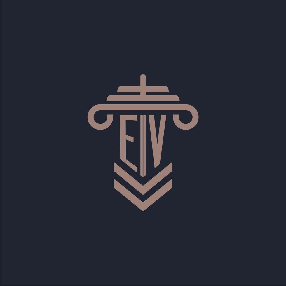 EV initial monogram logo with pillar design for law firm vector image