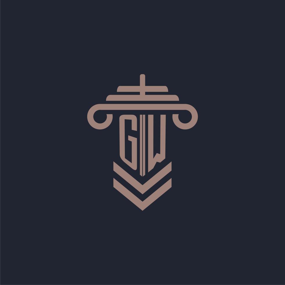 GW initial monogram logo with pillar design for law firm vector image