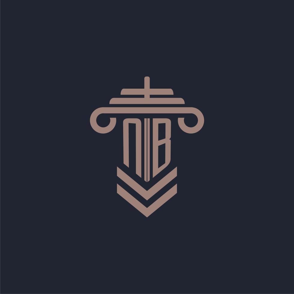 NB initial monogram logo with pillar design for law firm vector image