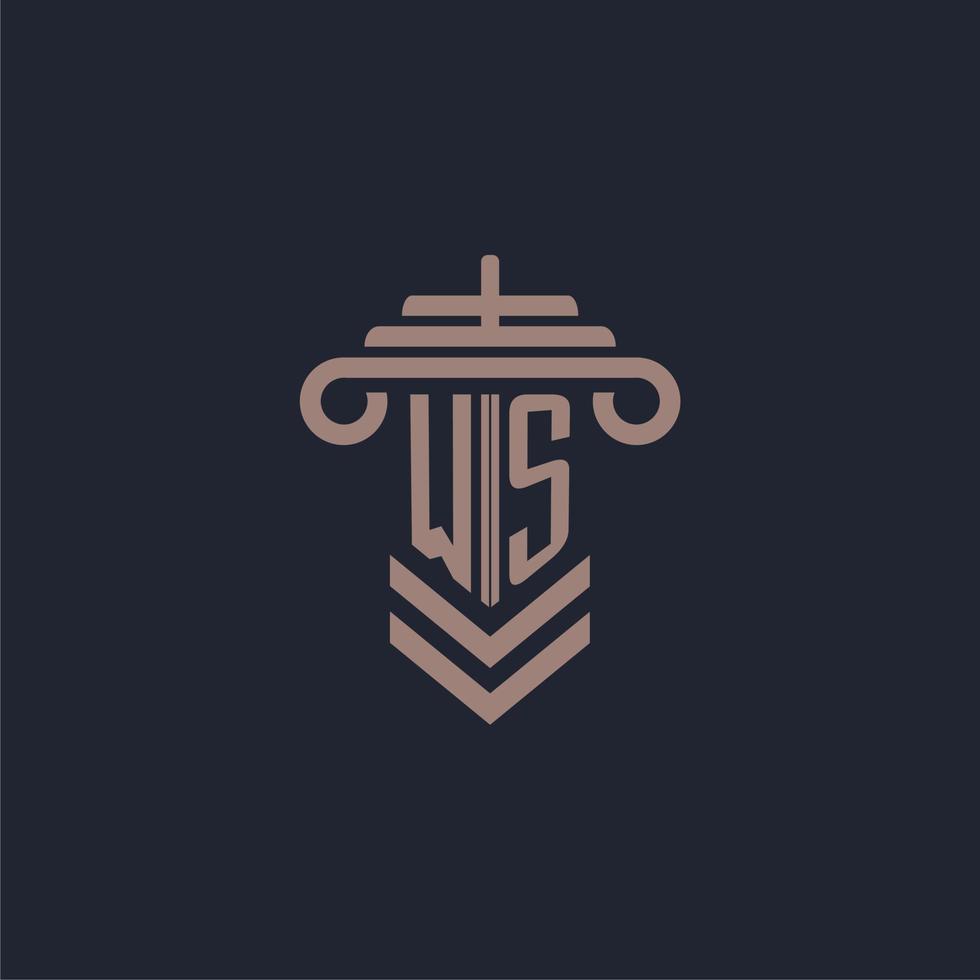 WS initial monogram logo with pillar design for law firm vector image