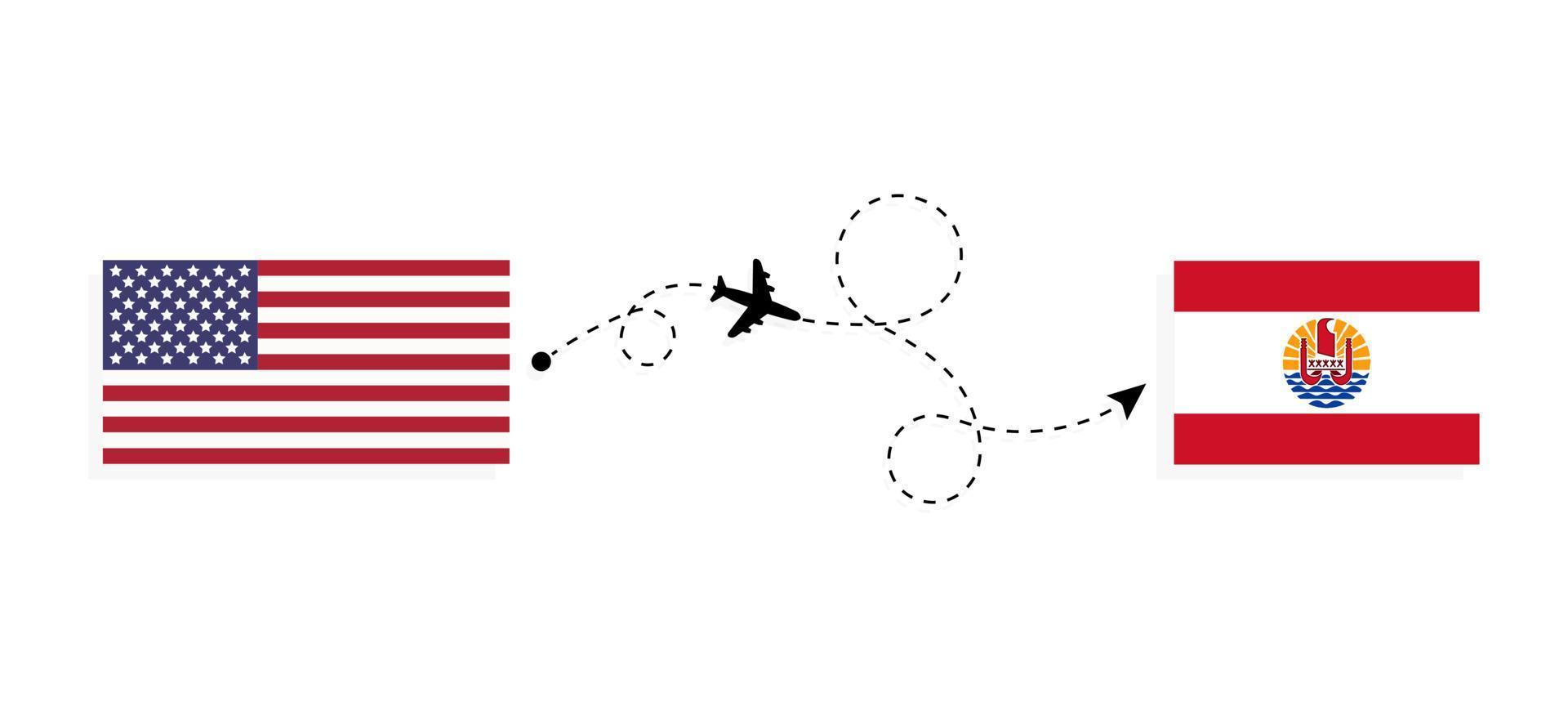 Flight and travel from USA to French Polynesia by passenger airplane Travel concept vector