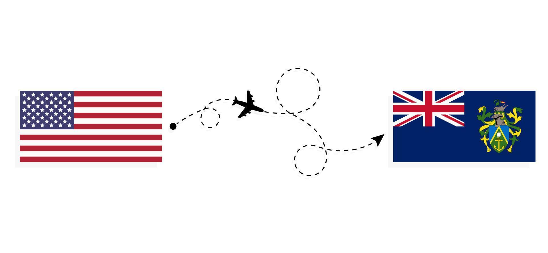 Flight and travel from USA to Pitcairn Islands by passenger airplane Travel concept vector