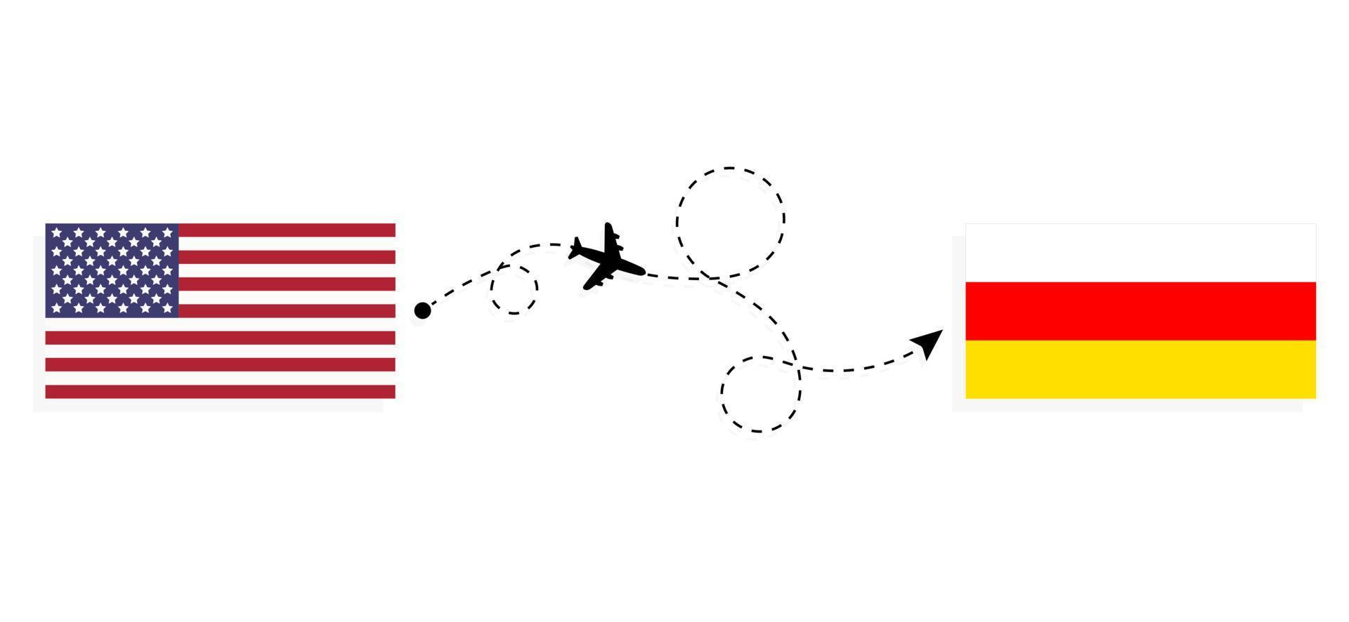 Flight and travel from USA to South Ossetia by passenger airplane Travel concept vector