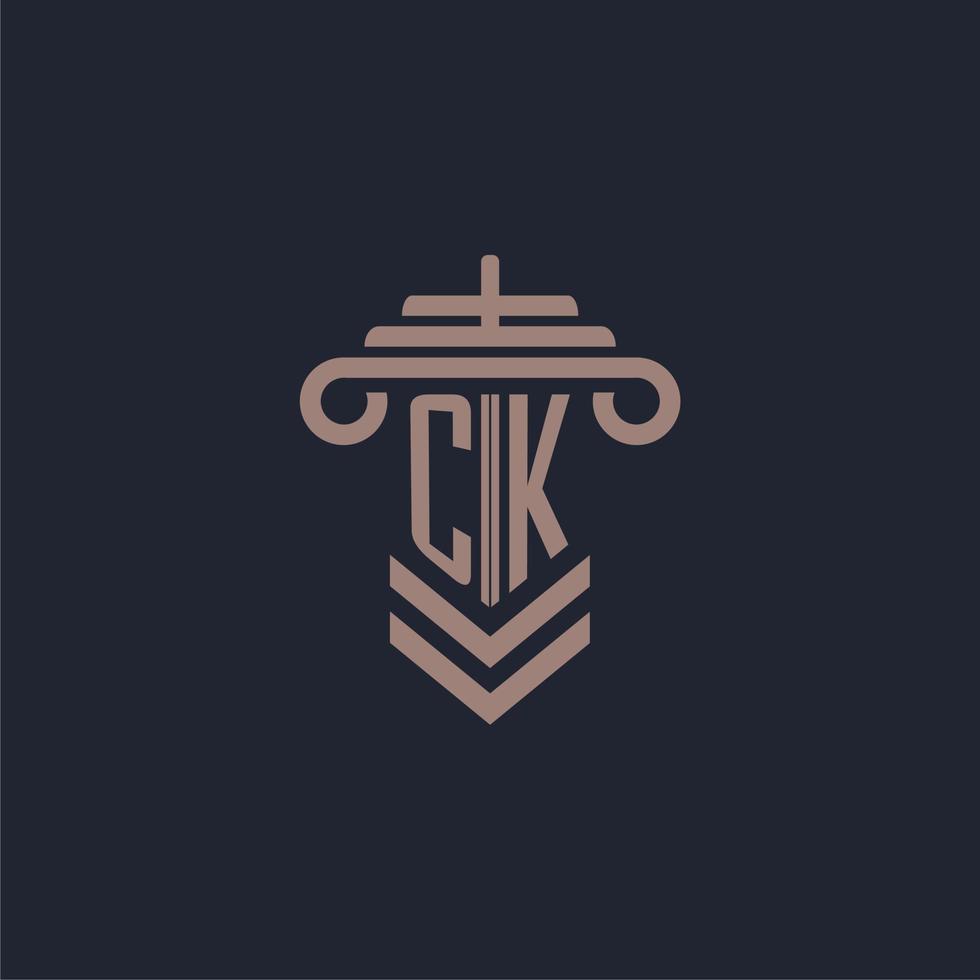 CK initial monogram logo with pillar design for law firm vector image