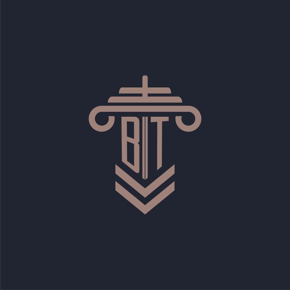 BT initial monogram logo with pillar design for law firm vector image