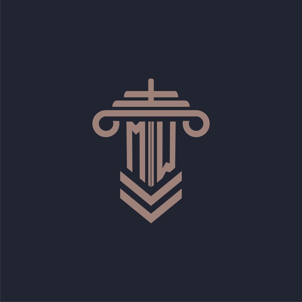 MW initial monogram logo with pillar design for law firm vector image