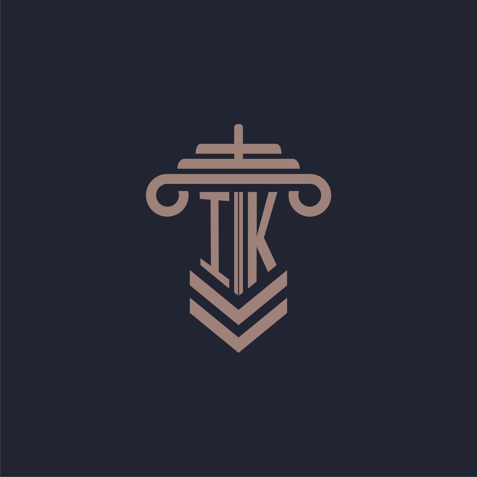 IK initial monogram logo with pillar design for law firm vector image