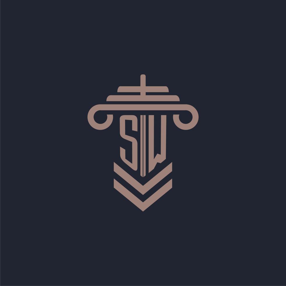 SW initial monogram logo with pillar design for law firm vector image