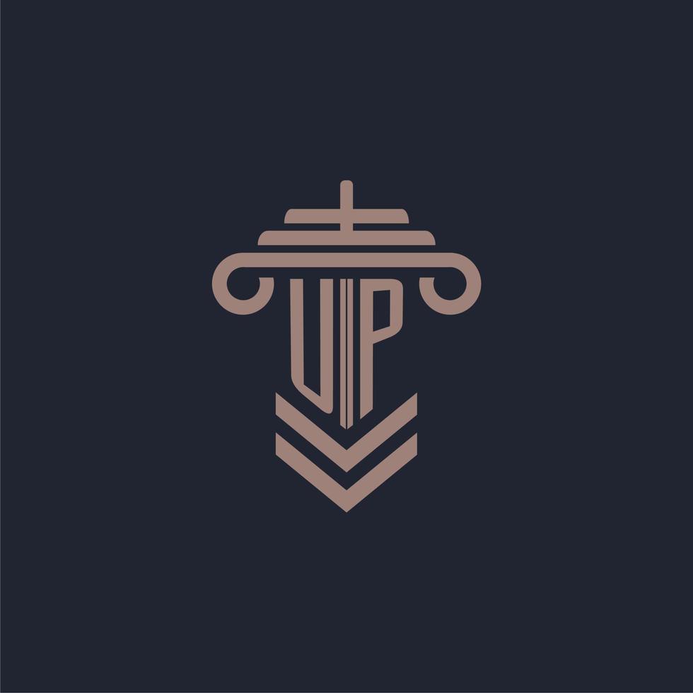 UP initial monogram logo with pillar design for law firm vector image