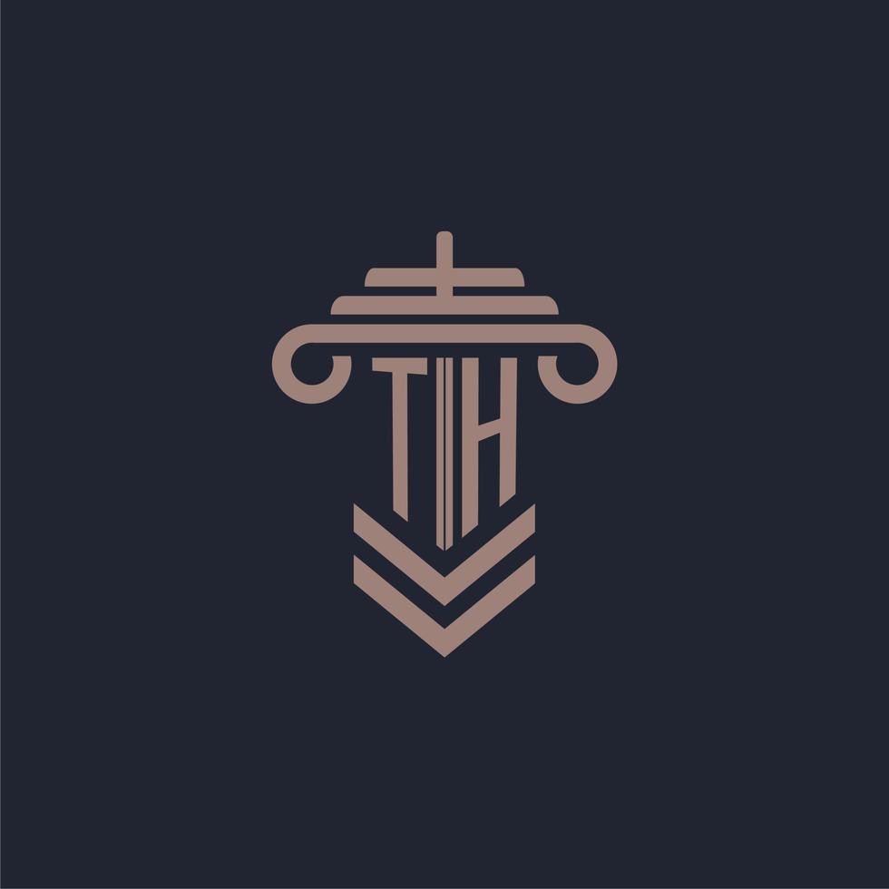 TH initial monogram logo with pillar design for law firm vector image