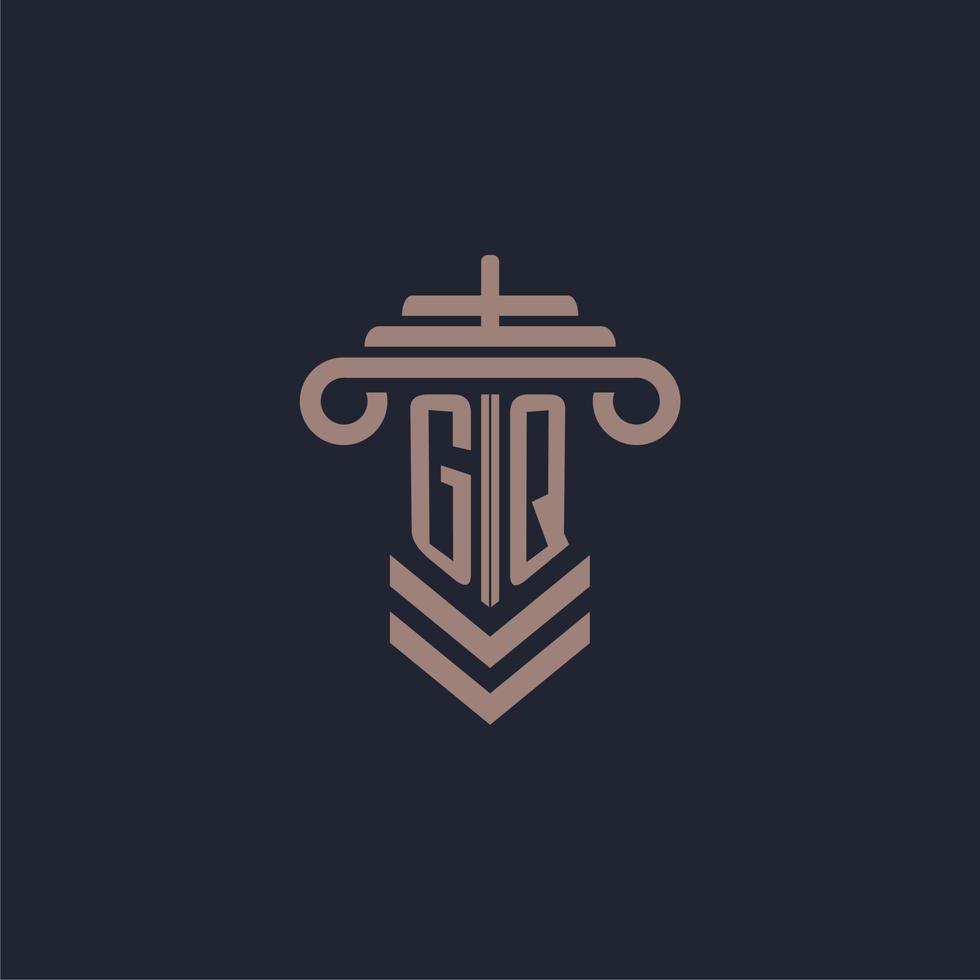 logotipo de monograma inicial gq con diseño de pilar para imagen vectorial de bufete de abogados vector