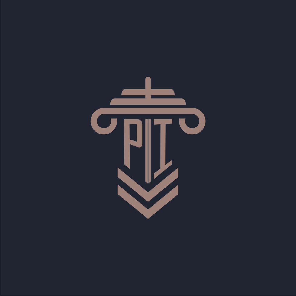 PI initial monogram logo with pillar design for law firm vector image