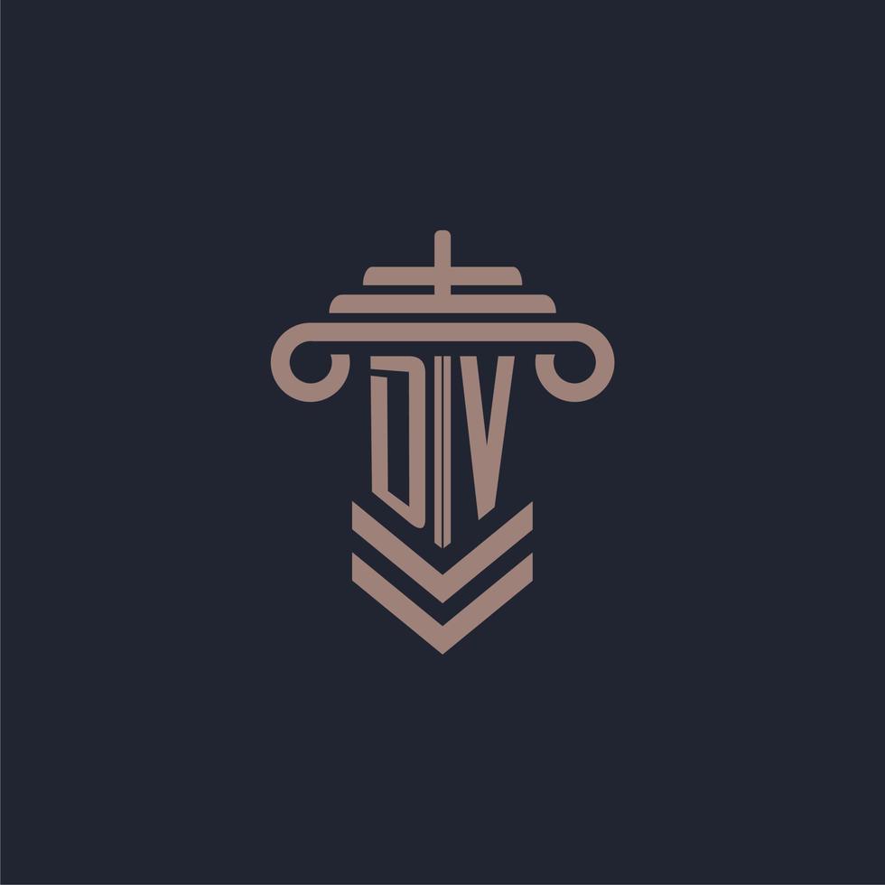 DV initial monogram logo with pillar design for law firm vector image