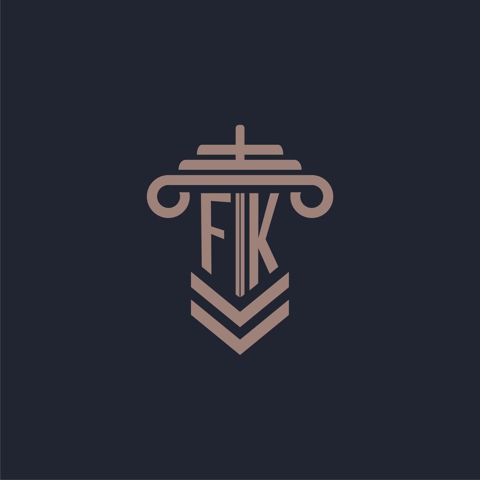 logotipo de monograma inicial fk con diseño de pilar para imagen vectorial de bufete de abogados vector