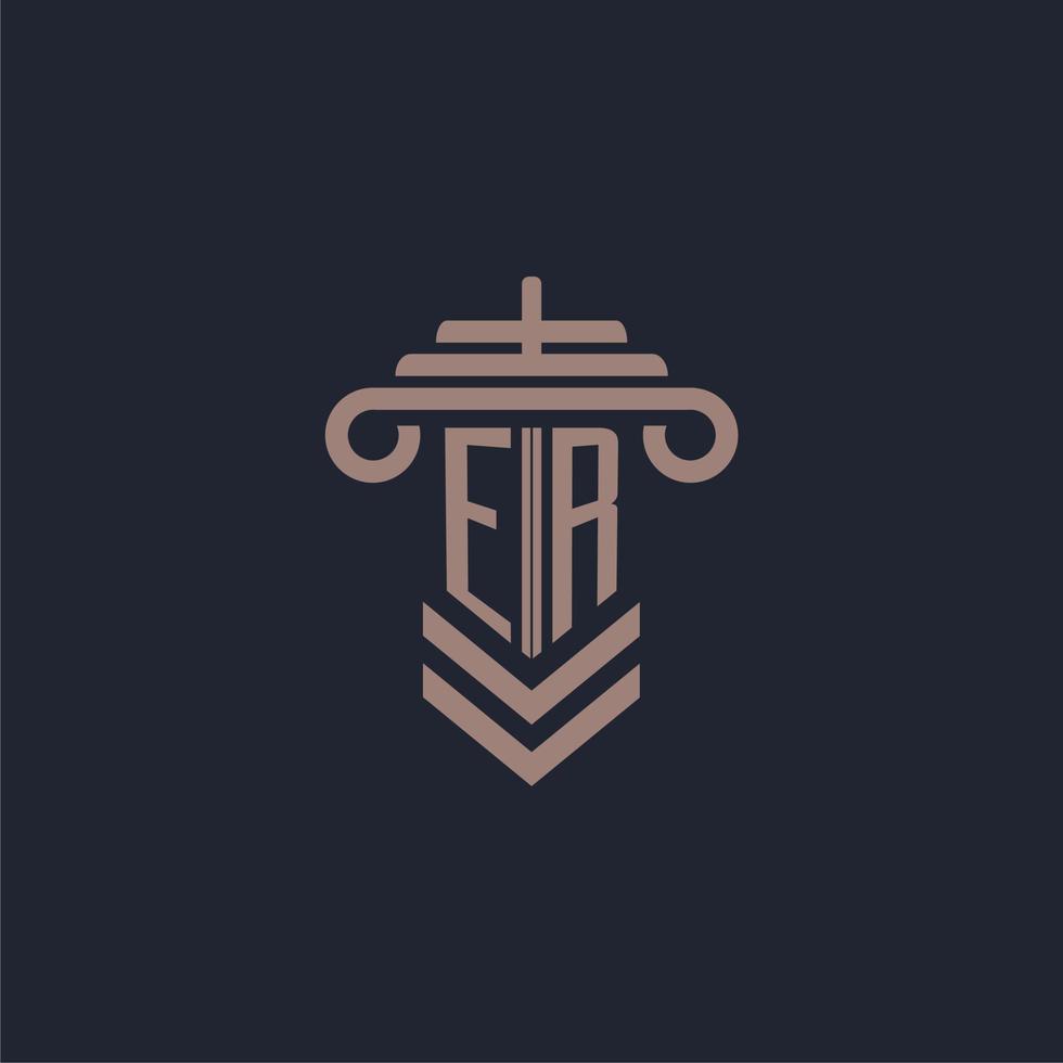 ER initial monogram logo with pillar design for law firm vector image