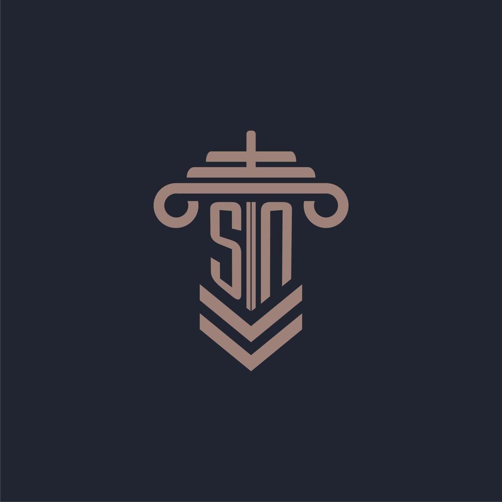 SN initial monogram logo with pillar design for law firm vector image