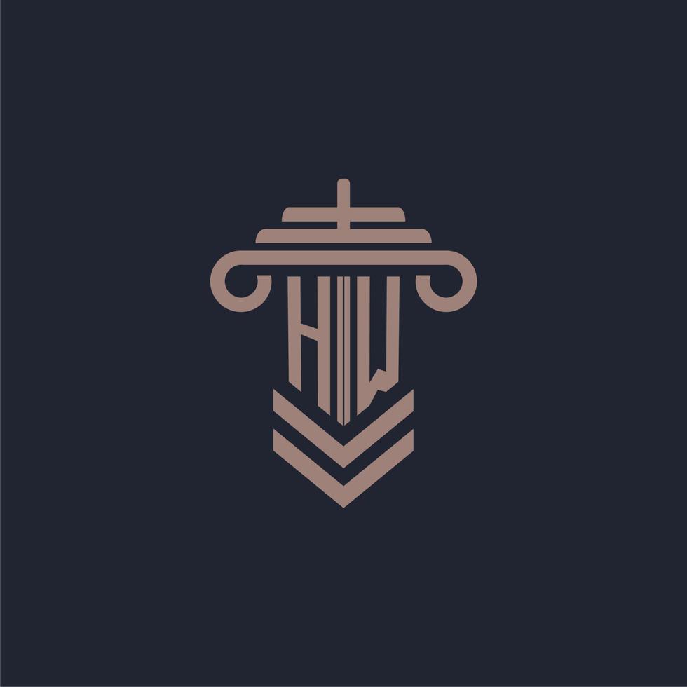 HW initial monogram logo with pillar design for law firm vector image