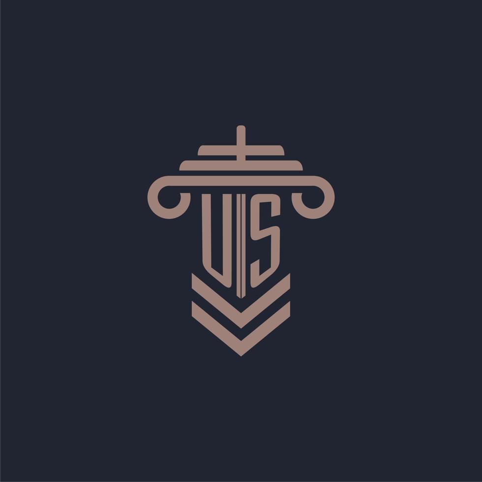 US initial monogram logo with pillar design for law firm vector image