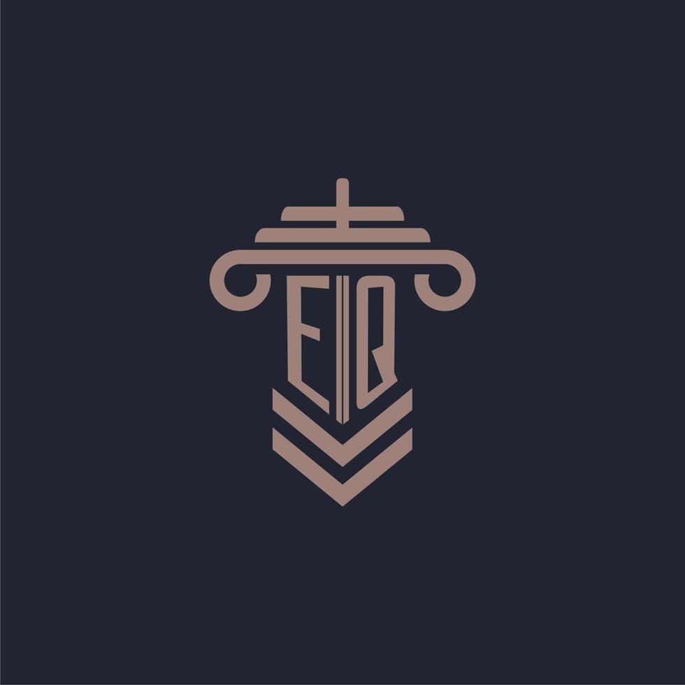 EQ initial monogram logo with pillar design for law firm vector image