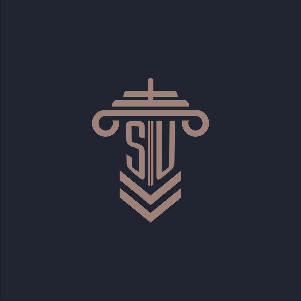 SU initial monogram logo with pillar design for law firm vector image
