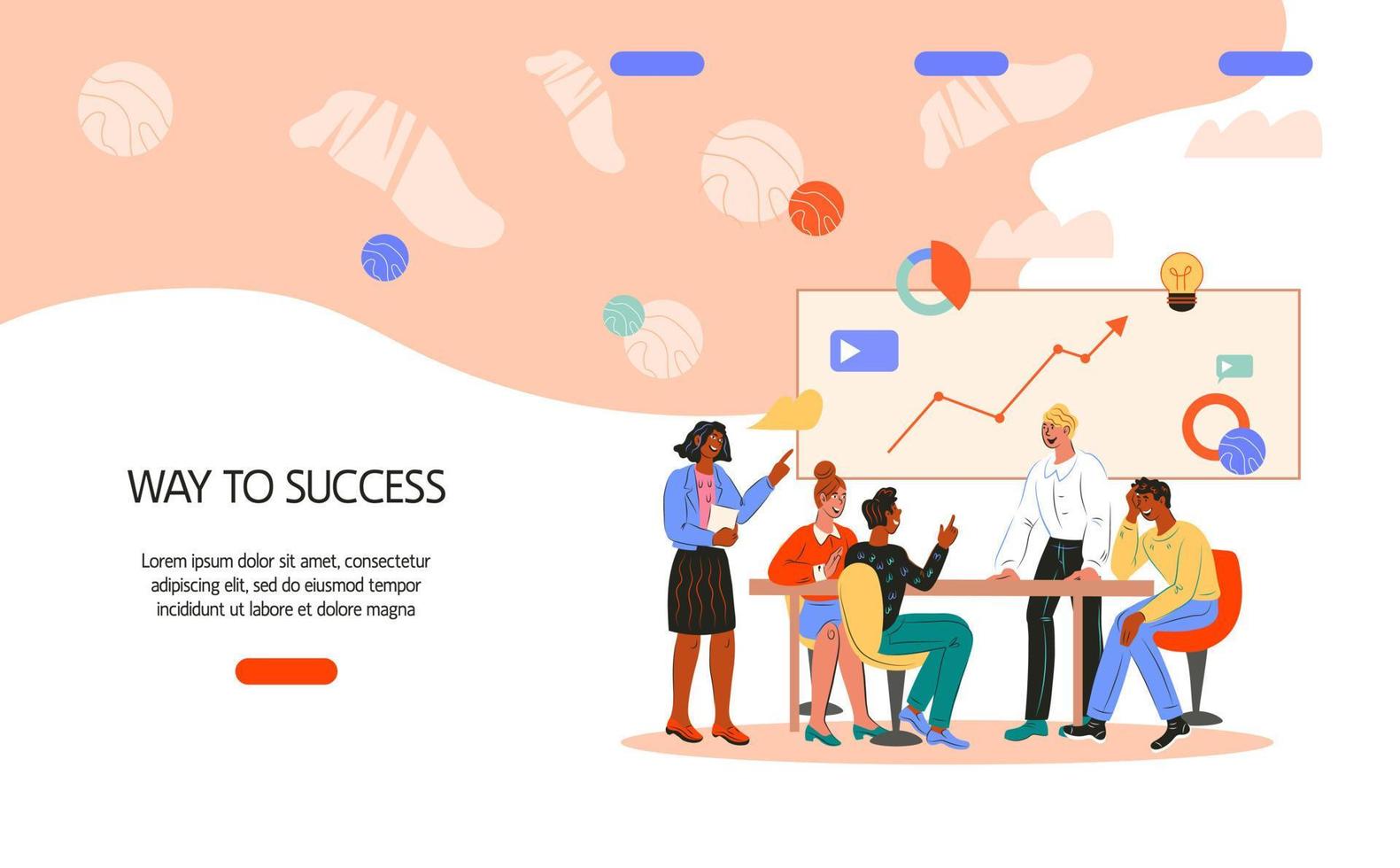 Way to success web banner template with people characters. Key to success and business chance, on the way to successful career and company growth concept. Cartoon vector illustration on white.