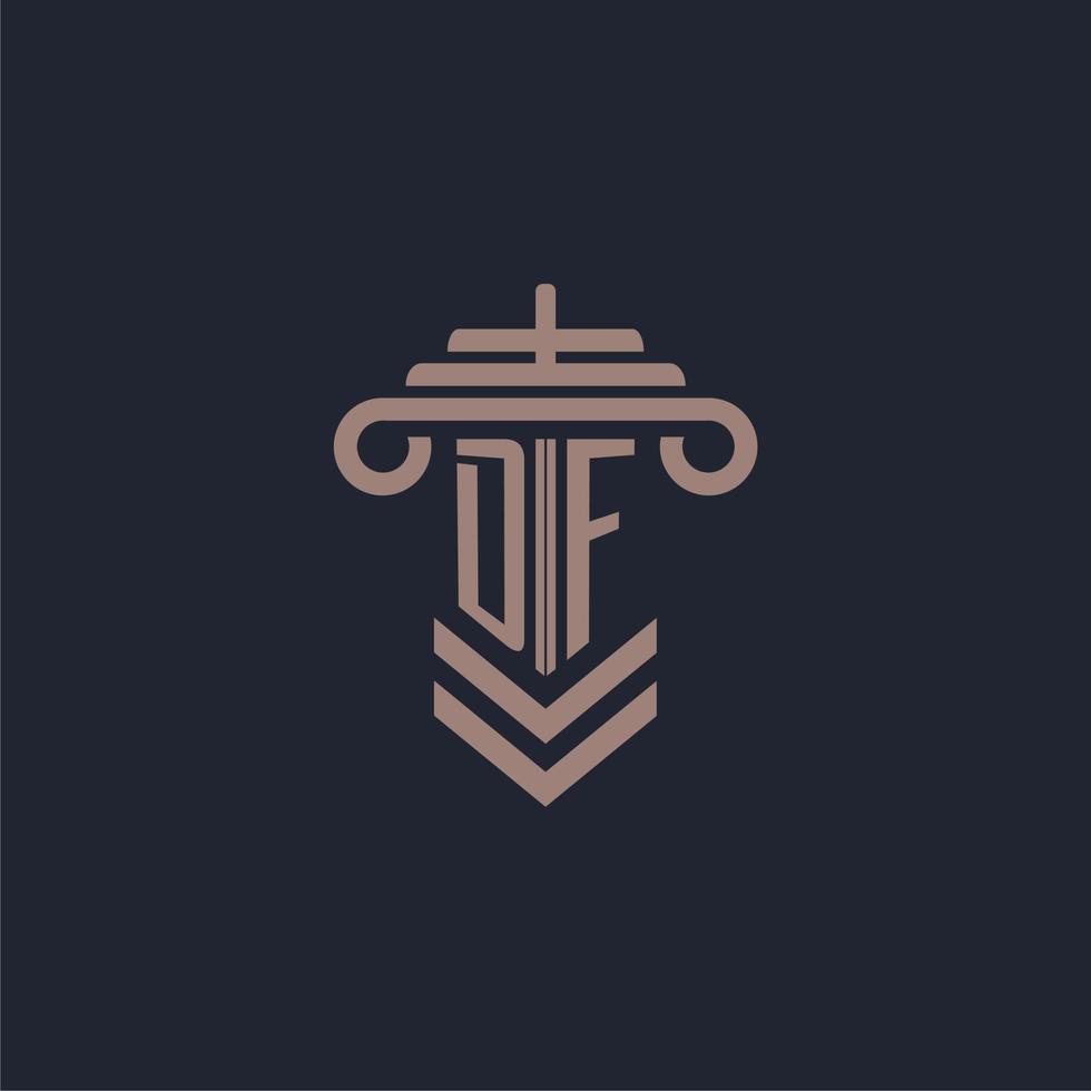 DF initial monogram logo with pillar design for law firm vector image
