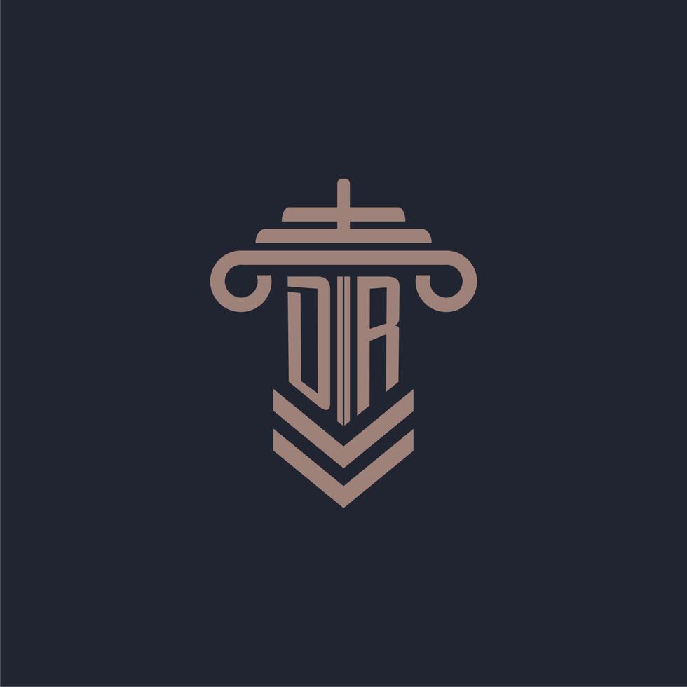 DR initial monogram logo with pillar design for law firm vector image