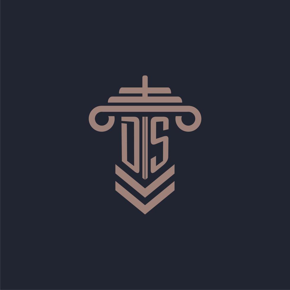 DS initial monogram logo with pillar design for law firm vector image