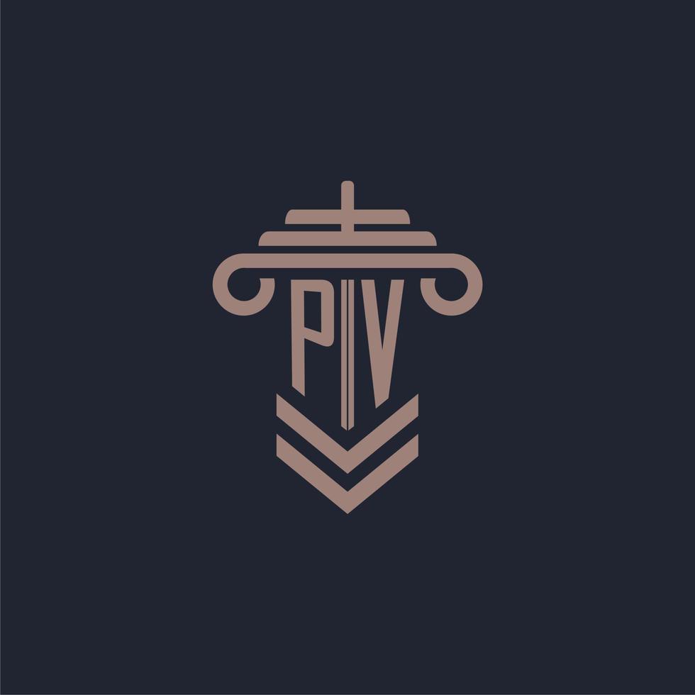 PV initial monogram logo with pillar design for law firm vector image