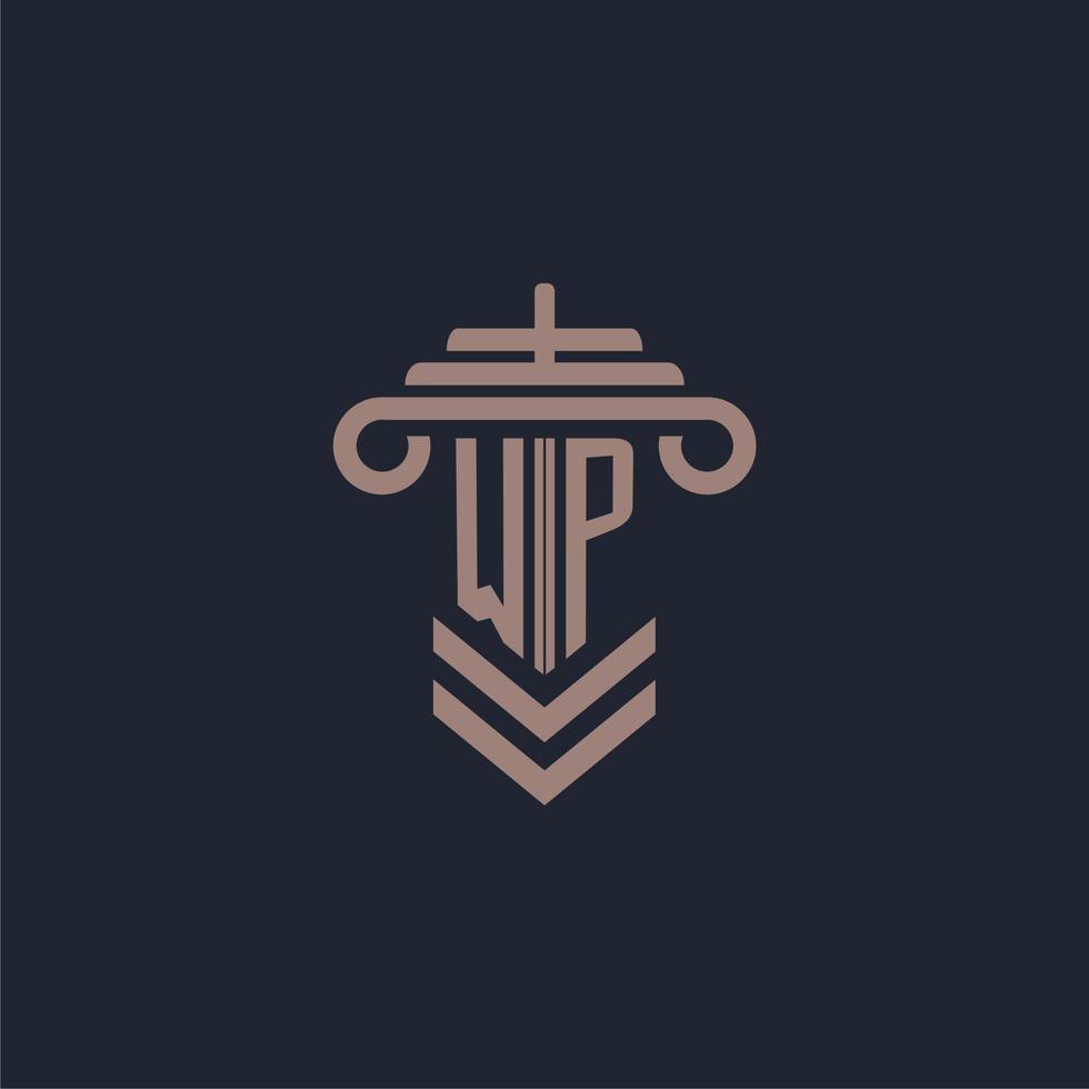 WP initial monogram logo with pillar design for law firm vector image
