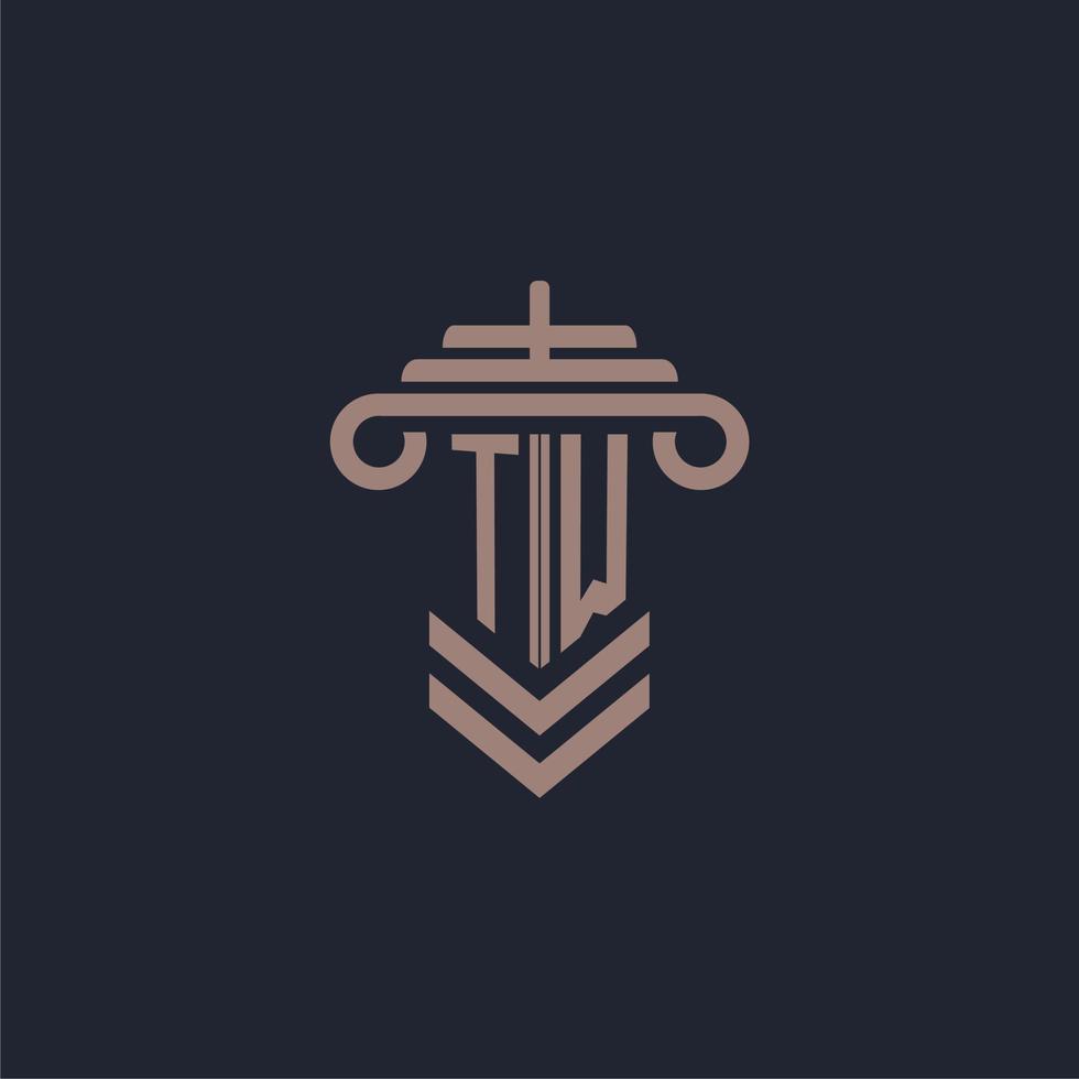 TW initial monogram logo with pillar design for law firm vector image