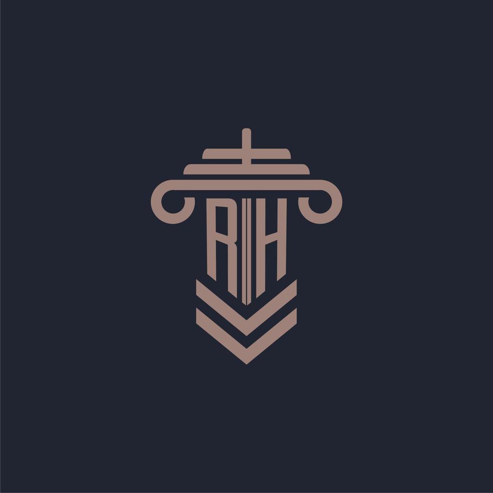 RH initial monogram logo with pillar design for law firm vector image