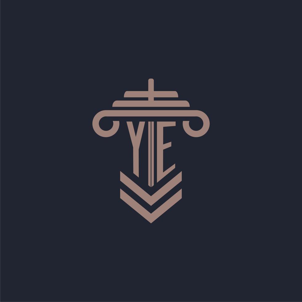 YE initial monogram logo with pillar design for law firm vector image