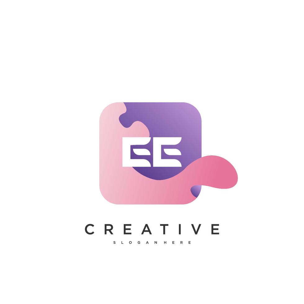 Elementos de plantilla de diseño de icono de logotipo de letra inicial ee con onda colorida vector