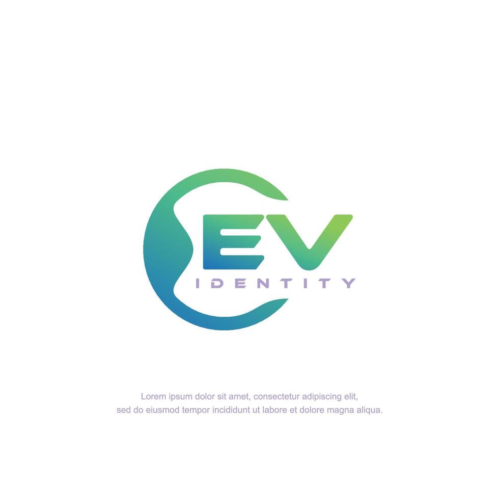 vector de plantilla de logotipo de línea circular de letra inicial ev con mezcla de color degradado