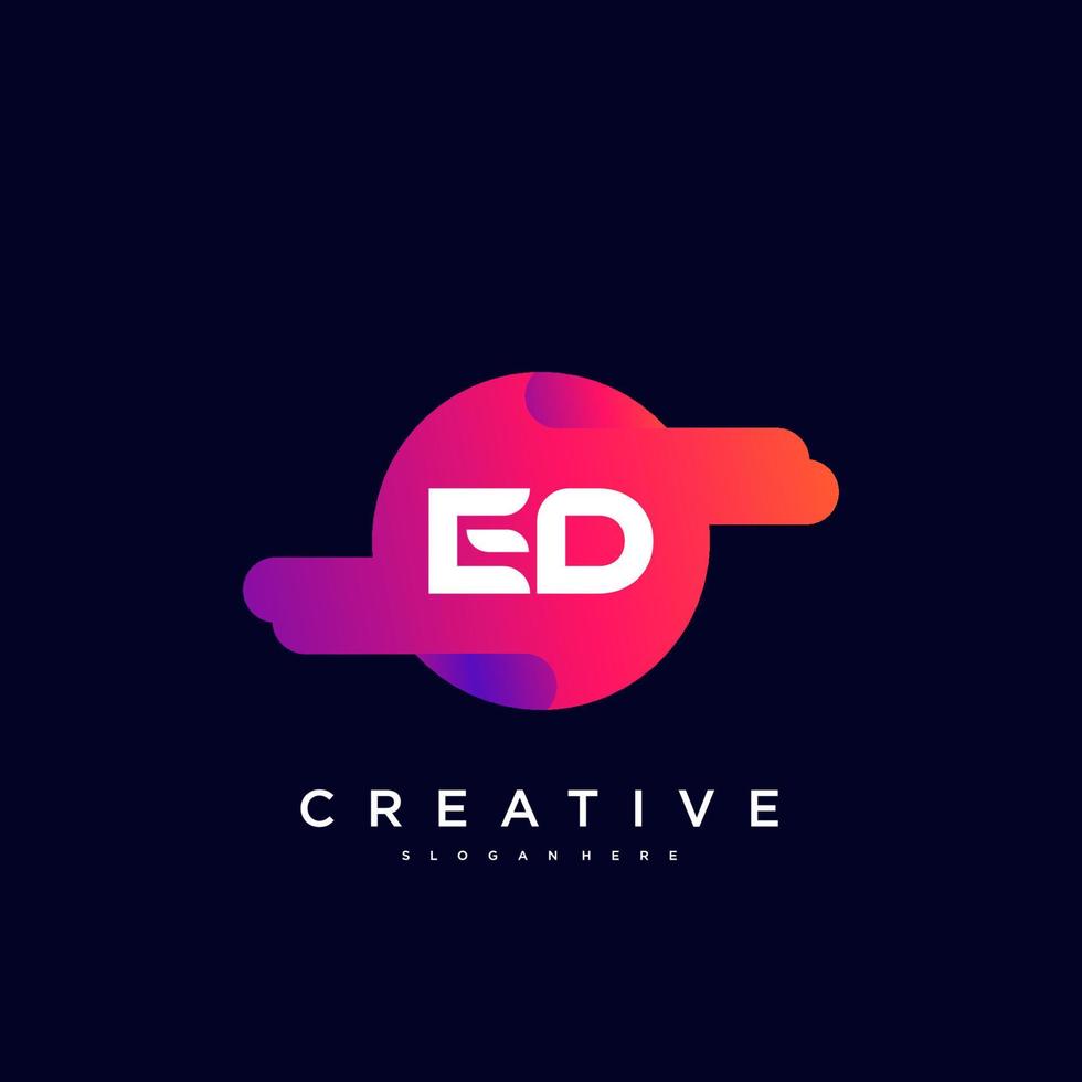 elementos de plantilla de diseño de icono de logotipo de letra inicial de ed con onda colorida vector