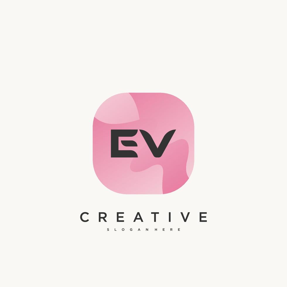 Elementos de plantilla de diseño de icono de logotipo de letra inicial ev con onda colorida vector