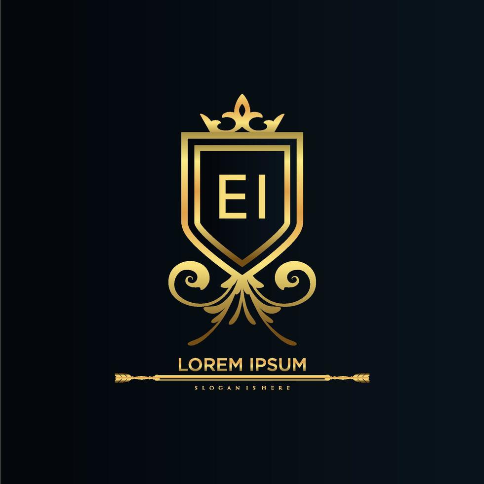 EI Letter Initial with Royal Template.elegant with crown logo vector, Creative Lettering Logo Vector Illustration.