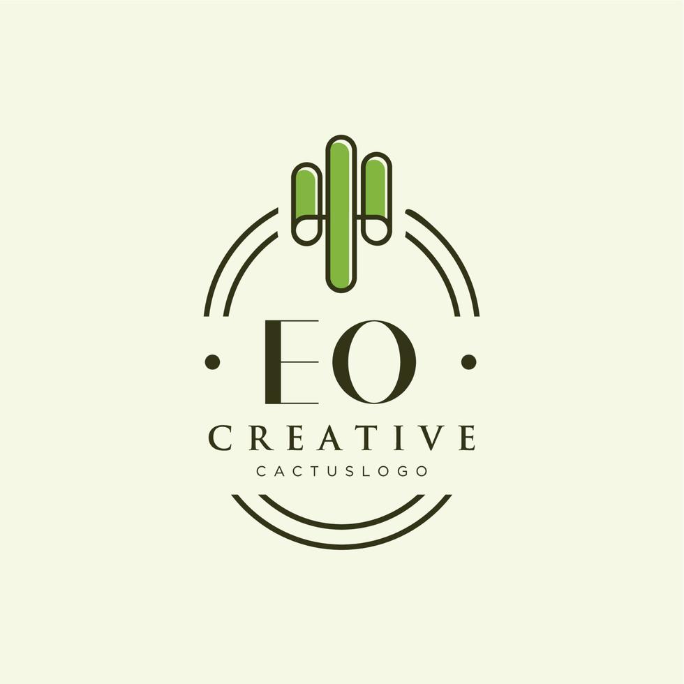 EO Initial letter green cactus logo vector