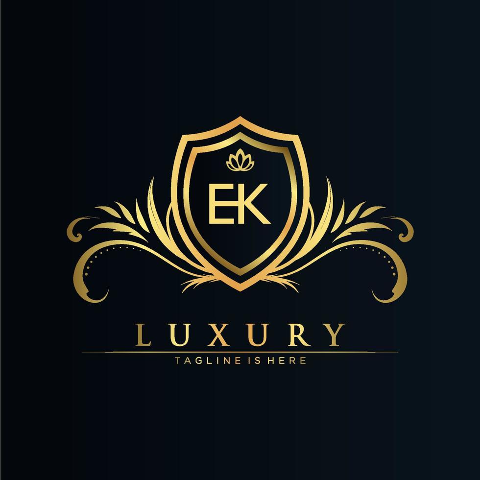 EK Letter Initial with Royal Template.elegant with crown logo vector, Creative Lettering Logo Vector Illustration.