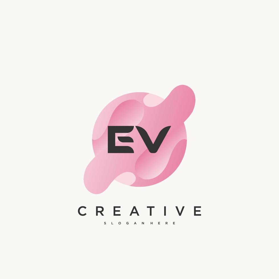 Elementos de plantilla de diseño de icono de logotipo de letra inicial ev con onda colorida vector