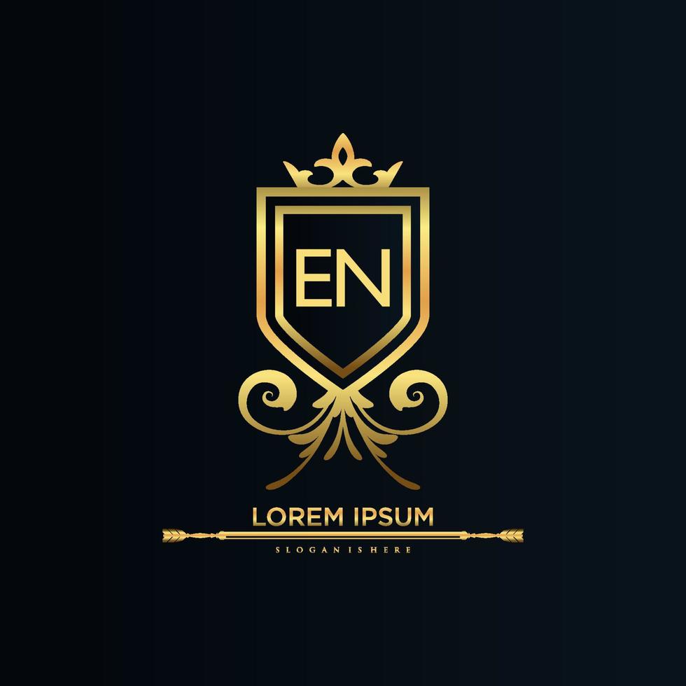 EN Letter Initial with Royal Template.elegant with crown logo vector, Creative Lettering Logo Vector Illustration.