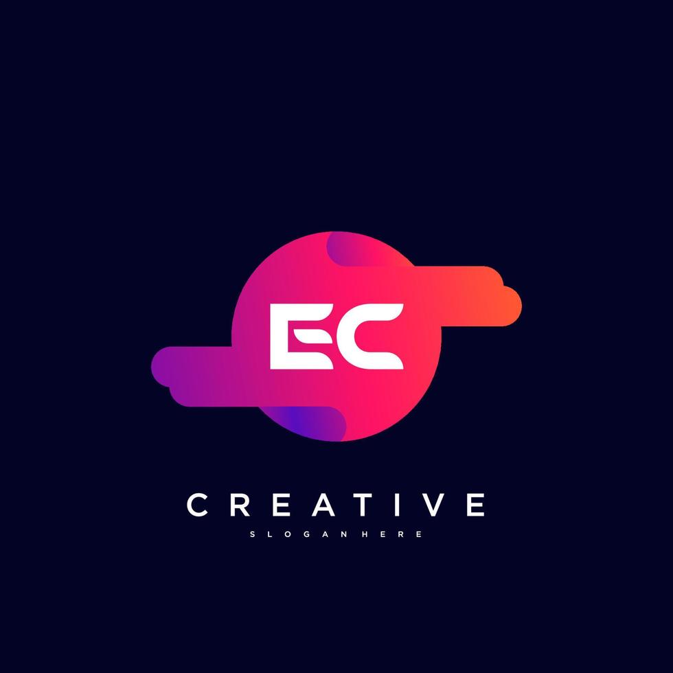 EC Initial Letter logo icon design template elements with wave colorful vector