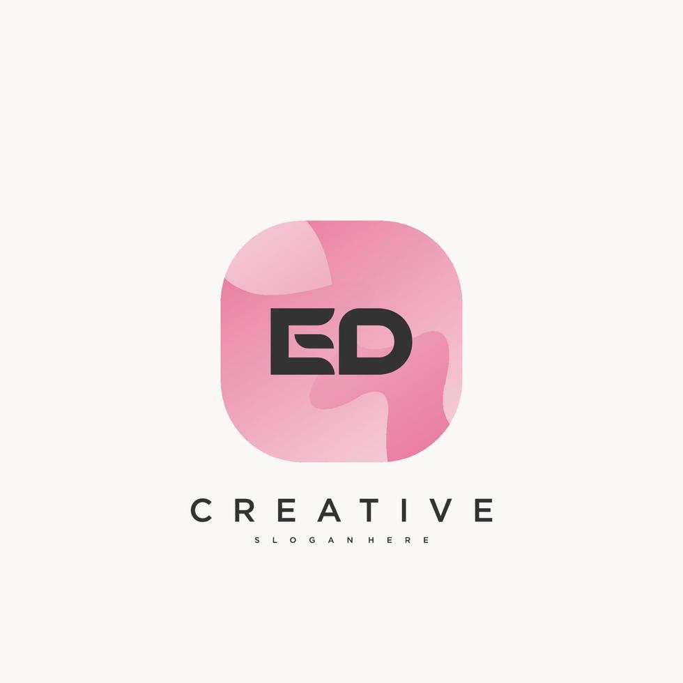 elementos de plantilla de diseño de icono de logotipo de letra inicial de ed con onda colorida vector