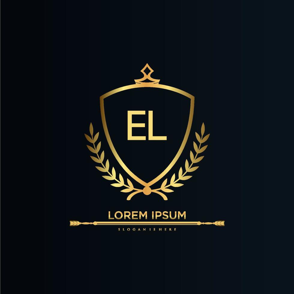 EL Letter Initial with Royal Template.elegant with crown logo vector, Creative Lettering Logo Vector Illustration.